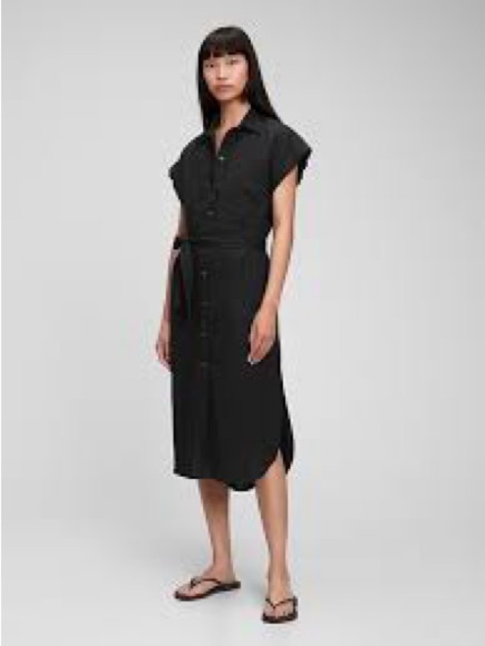 Gap Button Front Sleeveless Tie Belt Shirt Dress